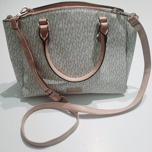 Jones New York Signature Greta White & Tan Double Handle Crossbody Handbag - Picture 1 of 9
